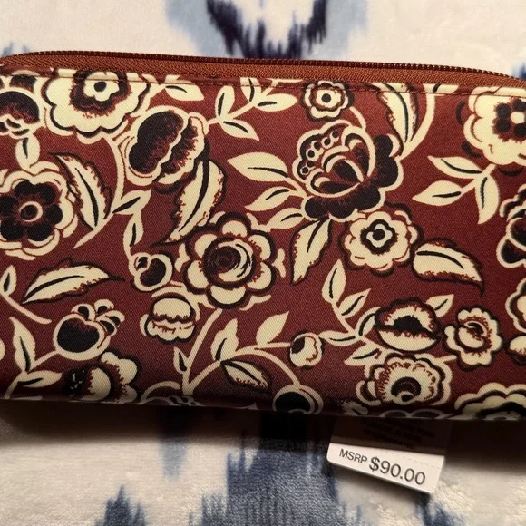 Vera Bradley Quilted Floral Zip Wallet in Rust and Cream - Picture 3 of 4